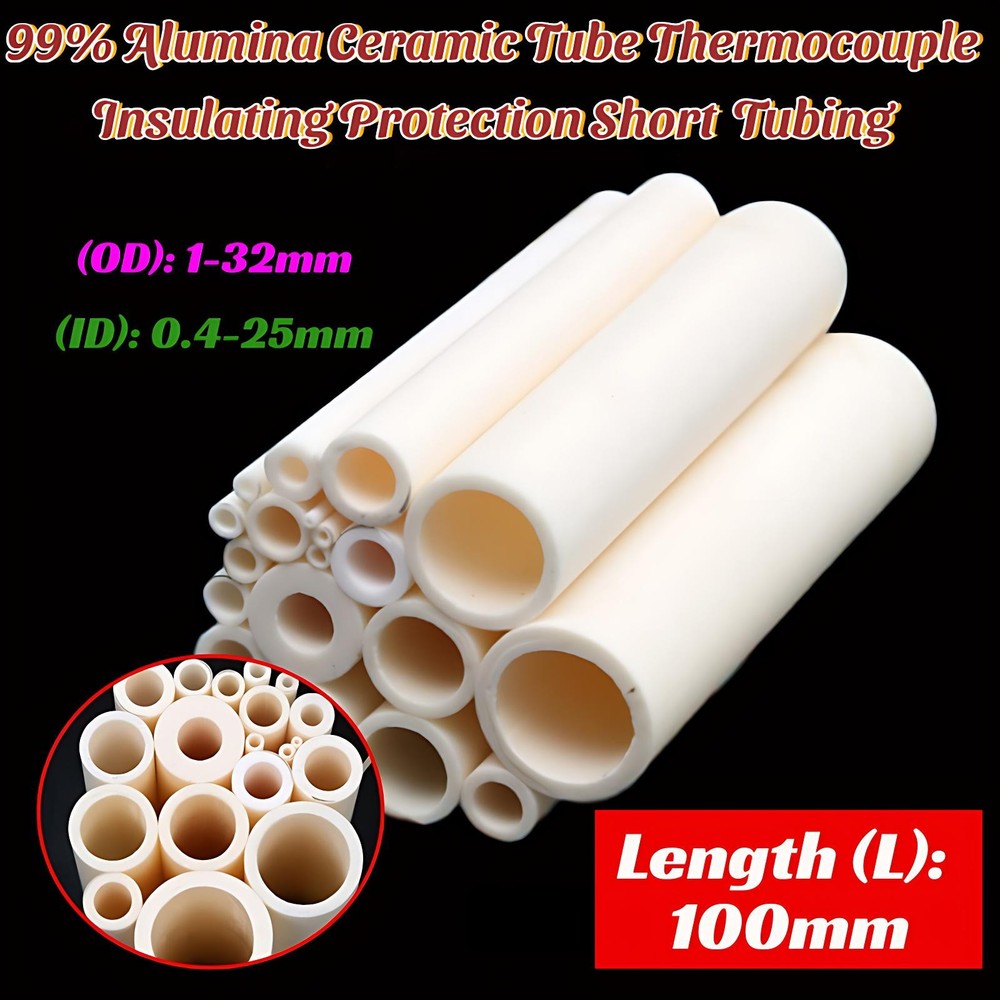 99% Alumina Ceramic Tube 100mm Thermocouple Protection Short Tubing Insulating