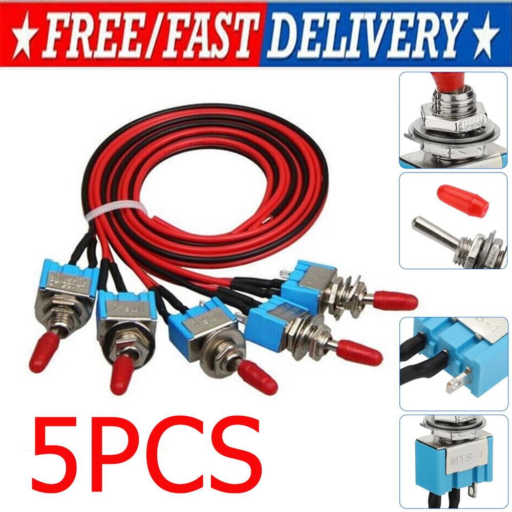 5PCS SPST Toggle Switch Pre-Wired On/Off Metal Small Automotive/Boat/Car/Truck