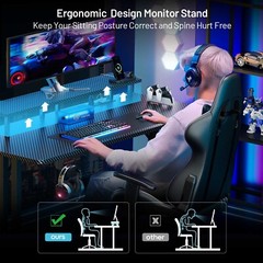 Gaming Desk with LED Lights & Power Outlet, Gamer Desk with Monitor Stand