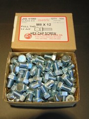 M8 X 12 JIS 1180 HEX CAP SCREW BOLT, BOX OF 100pcs, 12mm WRENCH SIZE, CLASS 4.6