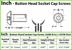 #8-32 Stainless Steel Button Head Socket Cap Screws, SAE Coarse Thread 18-8 A2