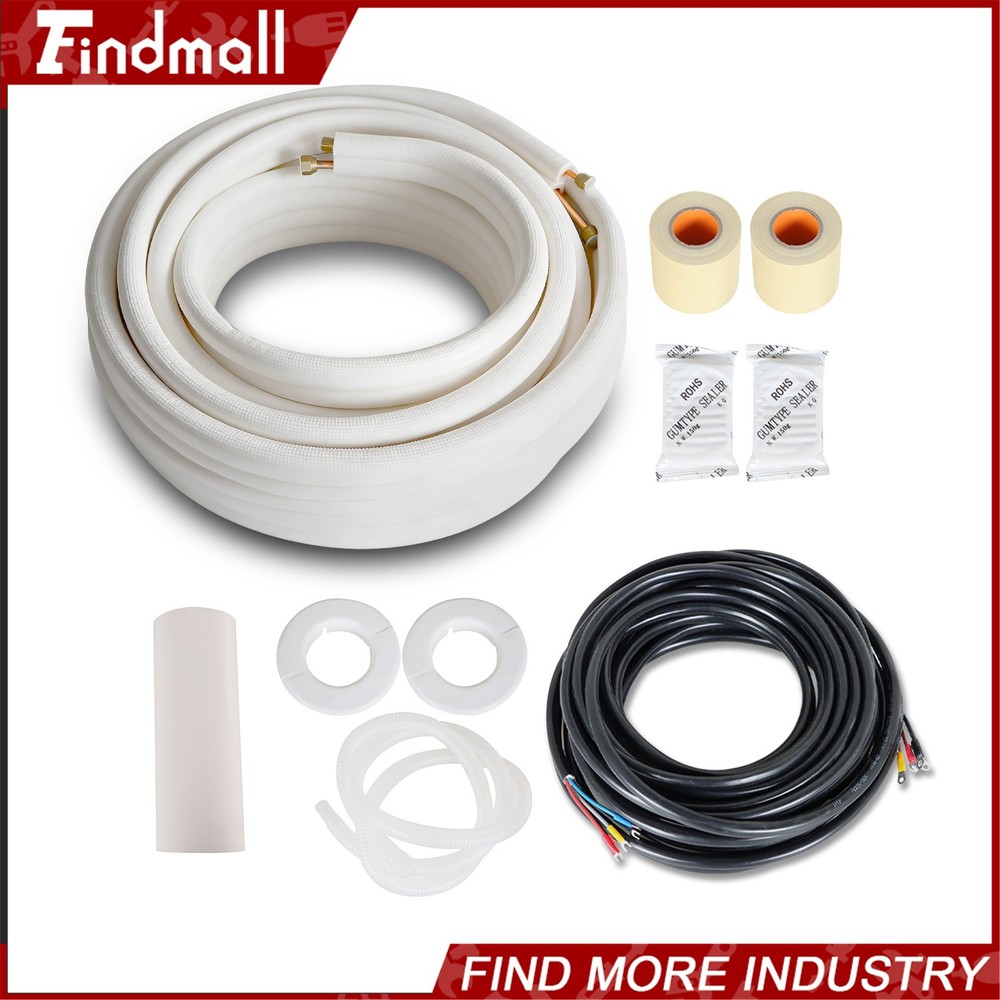Findmall 50 FT Mini Split Line Set 1/4″ – 3/8″ Copper Insulated Coil