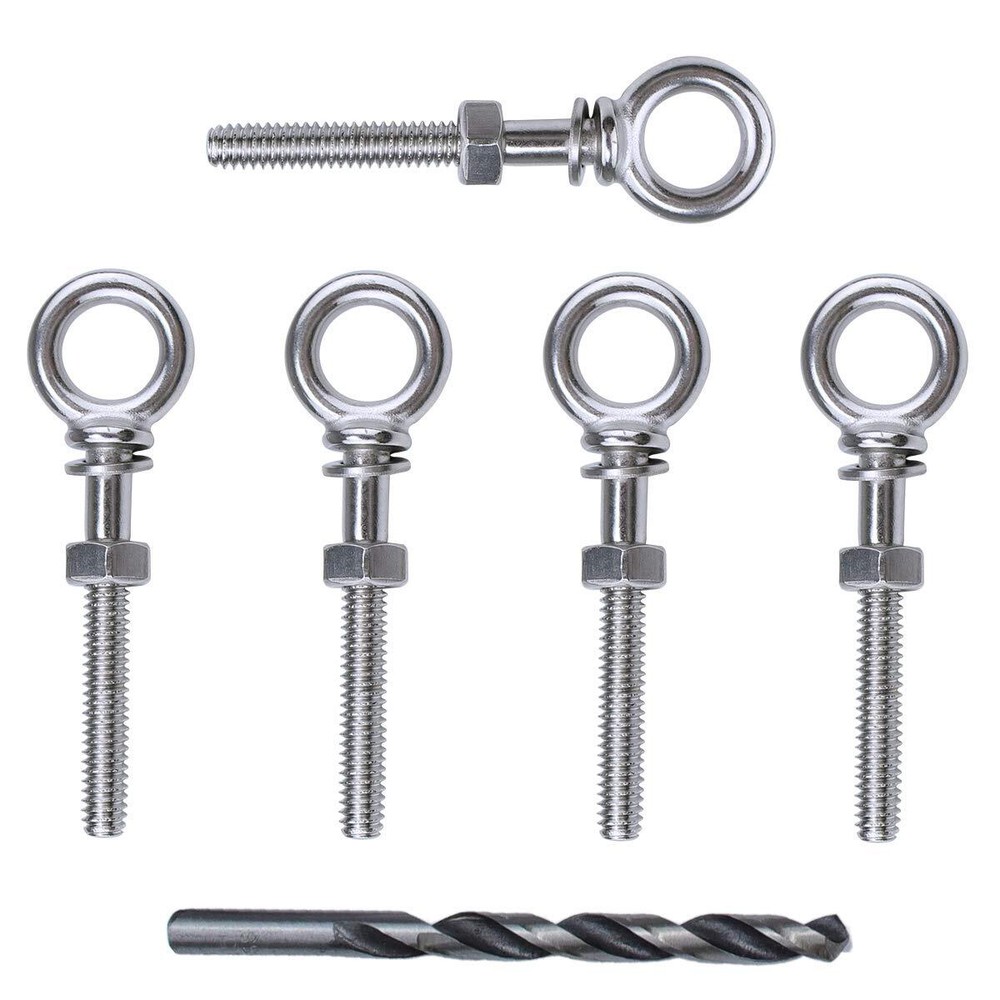 5-Pack 1/4×2-Inch Stainless Steel Eye Bolts with Nuts 3-Inch Heavy-Duty Marine