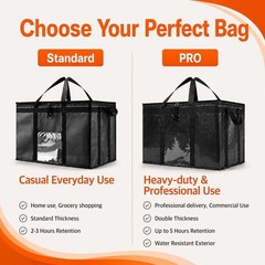 Durable Insulated Bag for Food Delivery, Reusable Cooler with Slip Pocket