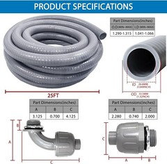 3/4″ Dia Liquid Tight Conduit 50 FT,Flexible Non-Metallic PVC Conduit 3/4 Waterp
