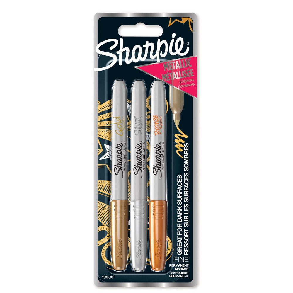 Sharpie Metallic Permanent Markers Fine Tip Pack Of 3 Gold Silver Bronze