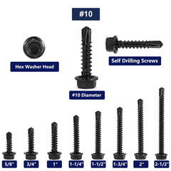 #10 X 3/4″ Sheet Metal Screws 100PCS 410 Stainless Steel Hex Washer Head Tek Scr