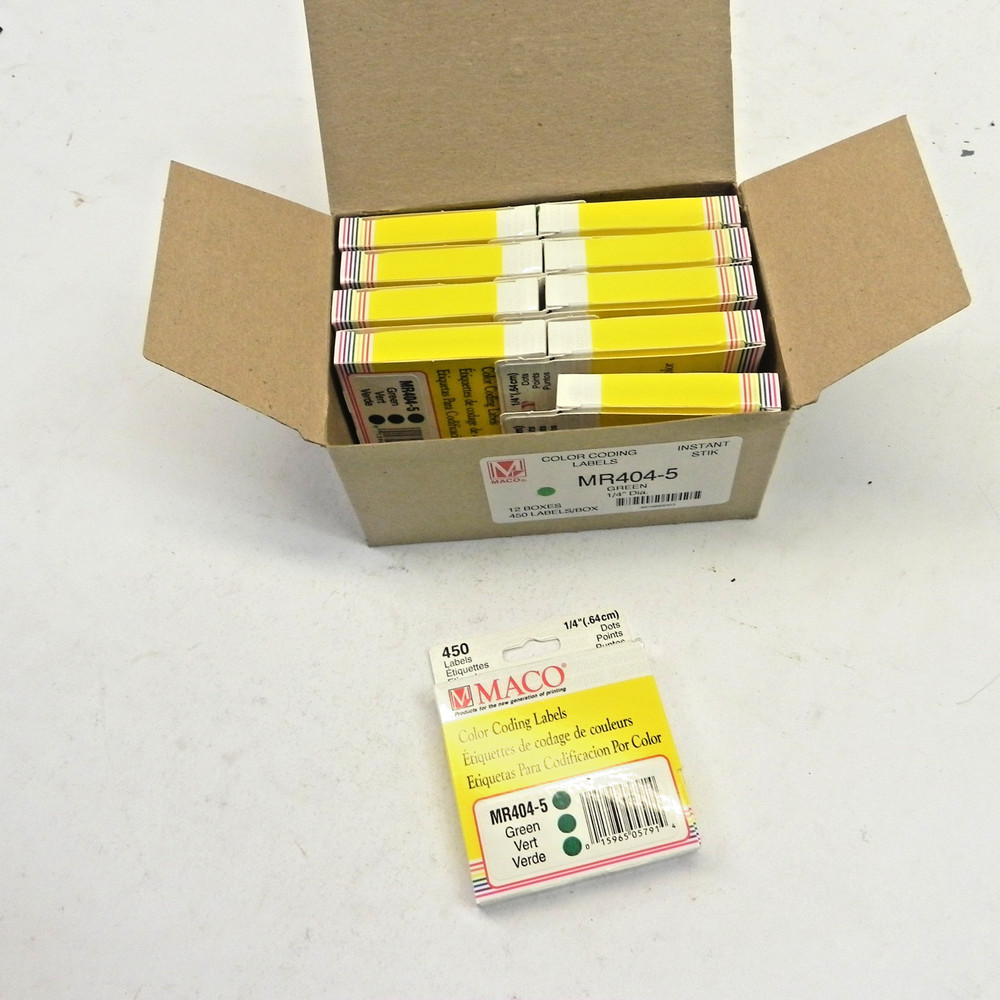 COLOR CODING LABELING DOTS GREEN CASE OF 10 BOXES 450 DOTS PER 1/4″ MR404-5