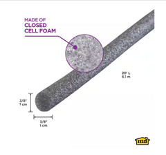 MD 0.375 in. x 20 ft. Gray Foam Backer Rod Weatherstrip for Small Gap and Joint