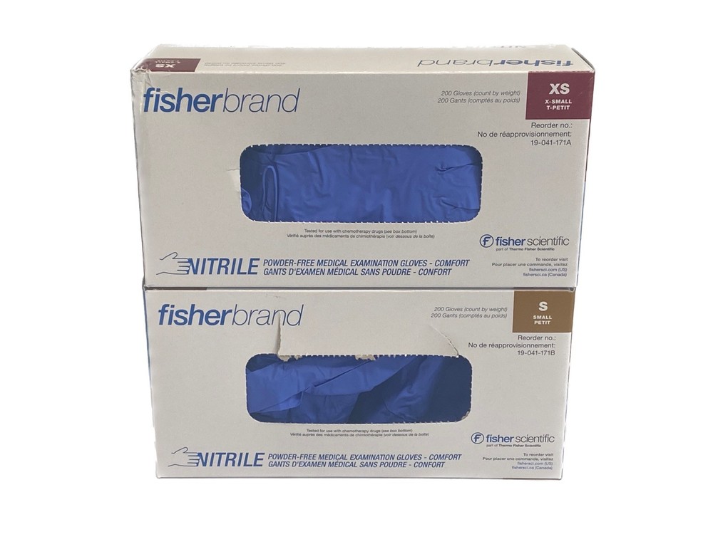 (300) FISHERBRAND Disposable Nitrile Exam Gloves Size XSmall & Small Blue