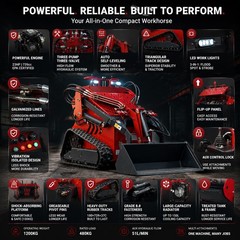 NEW 2645Lbs Tracked Mini Skid Steer Loader 23HP 3-Pumps Dual Level Operation EPA