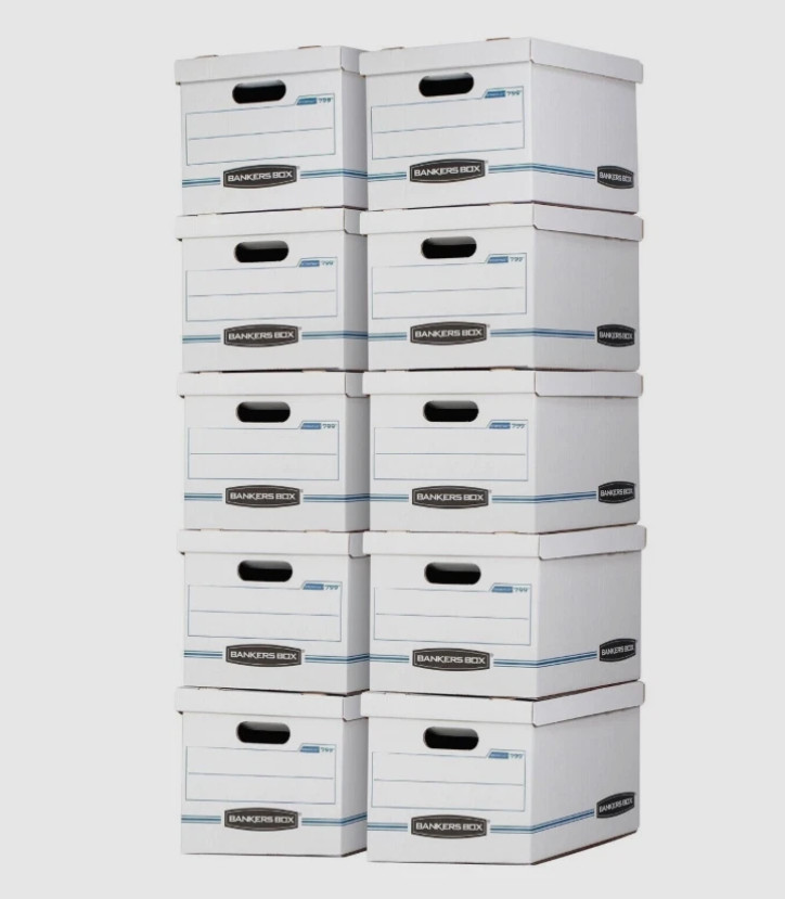 (10 Pack) Bankers Box Basic Duty Letter/Legal File Storage Box with Lids, White