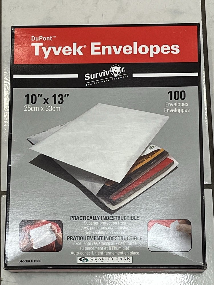Quality Park Tyvek Envelopes 10″ x 13″ White, Box Of 100 #R1580 Brand New