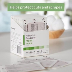 McKesson Adhesive Bandages, Sterile, Fabric Patch, 2 in 2 X 3 Inch, 50 Count