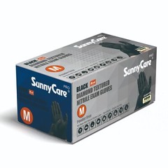 100 SunnyCare® 8Mil Black Diamond Textured Nitrile Exam Gloves Powder Free – M