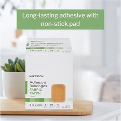 McKesson Adhesive Bandages, Sterile, Fabric Patch, 2 in 2 X 3 Inch, 50 Count