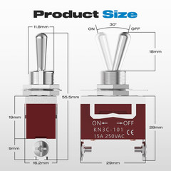 Toggle Switch, 12V 30A Heavyduty On/Off 2Pin SPST Waterproof Toggle Switch with