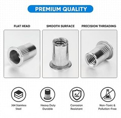 615X Rivet Nut Tool Kit Stainless Steel 304 Flat Head Rivnut Threaded Insert Nut