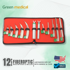 Fiber Optic Macintosh & Miller Laryngoscope 2 Handles Intubation Kit 12 Pcs set