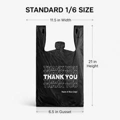 Bags 1/6 Black 21 x 6.5 x 11.5 “Thank You” T-Shirt Plastic Grocery Shopping Bags
