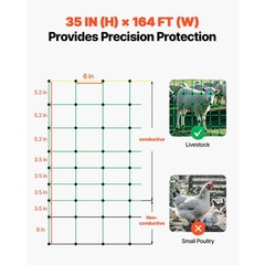 VEVOR Electric Netting Fence Kits Sheep Fencing 35.4″H x 164’L with Posts Spikes