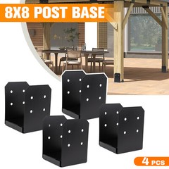 4PACK 8×8 Post Base Bracket for Pergola, Black Powder Coated Steel with Standoff