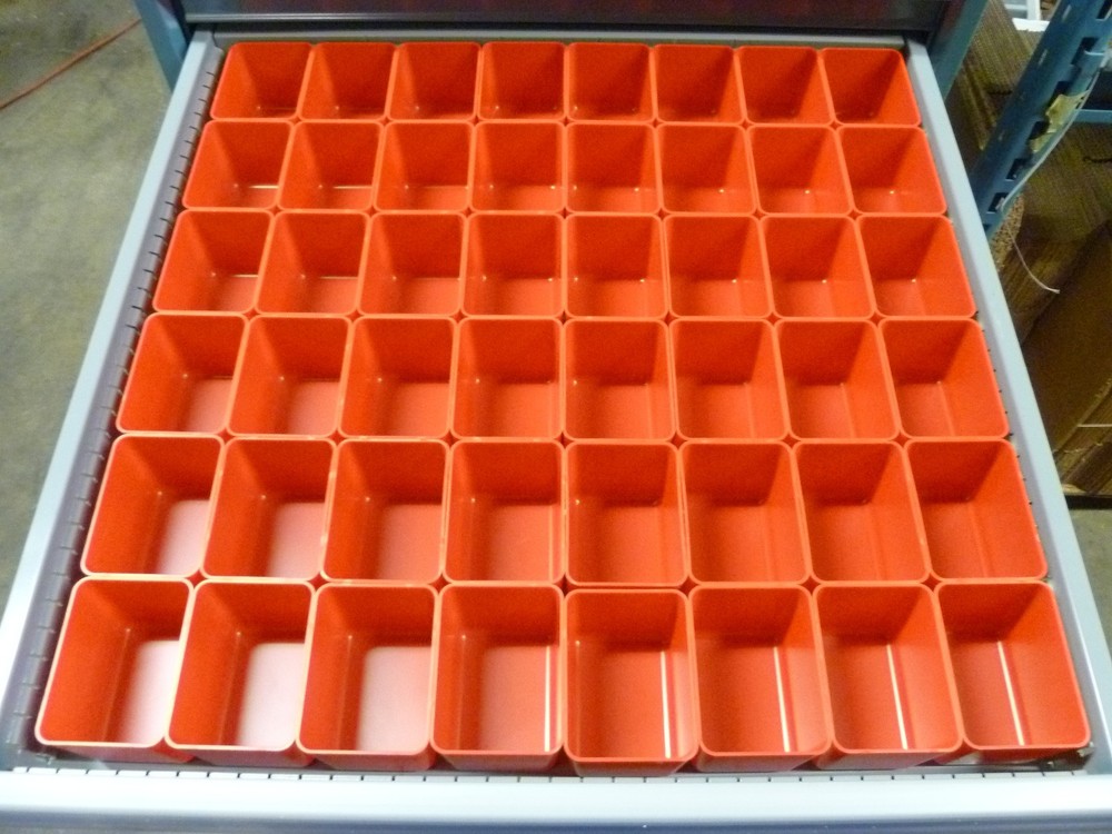 48 3″x4″x3″ deep Red Plastic Box Lista Vidmar Toolbox Organizer Cups Drawer bins