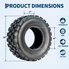 ATV UTV Tire Set 4-Ply Tubeless 19×7-8 Deep Knobby Tread Fits 8in Rims