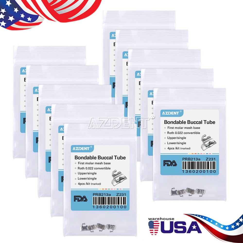 10X AZDENT Dental Ortho 1st/2nd Molar Buccal Tube Bondable Roth/MBT 022 018 Tube