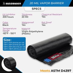 20 Mil Black Vapor Barrier – Polyethylene Visqueen (USA Made) – Sandbaggy