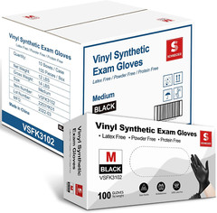 Black Vinyl Exam Gloves, 4Mil, Disposable Gloves Latex-Free, for Medical, Cookin
