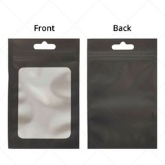 Multi-Size Matte Black Mylar Flat Zip Seal Bag For Storage w/ Window & Hang Hole