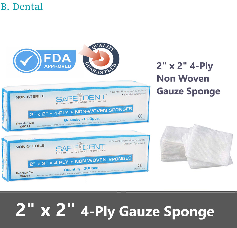 2×2 Dental Gauze Pads, Squares for First Aid Sponges, Non Woven Medical Wipes