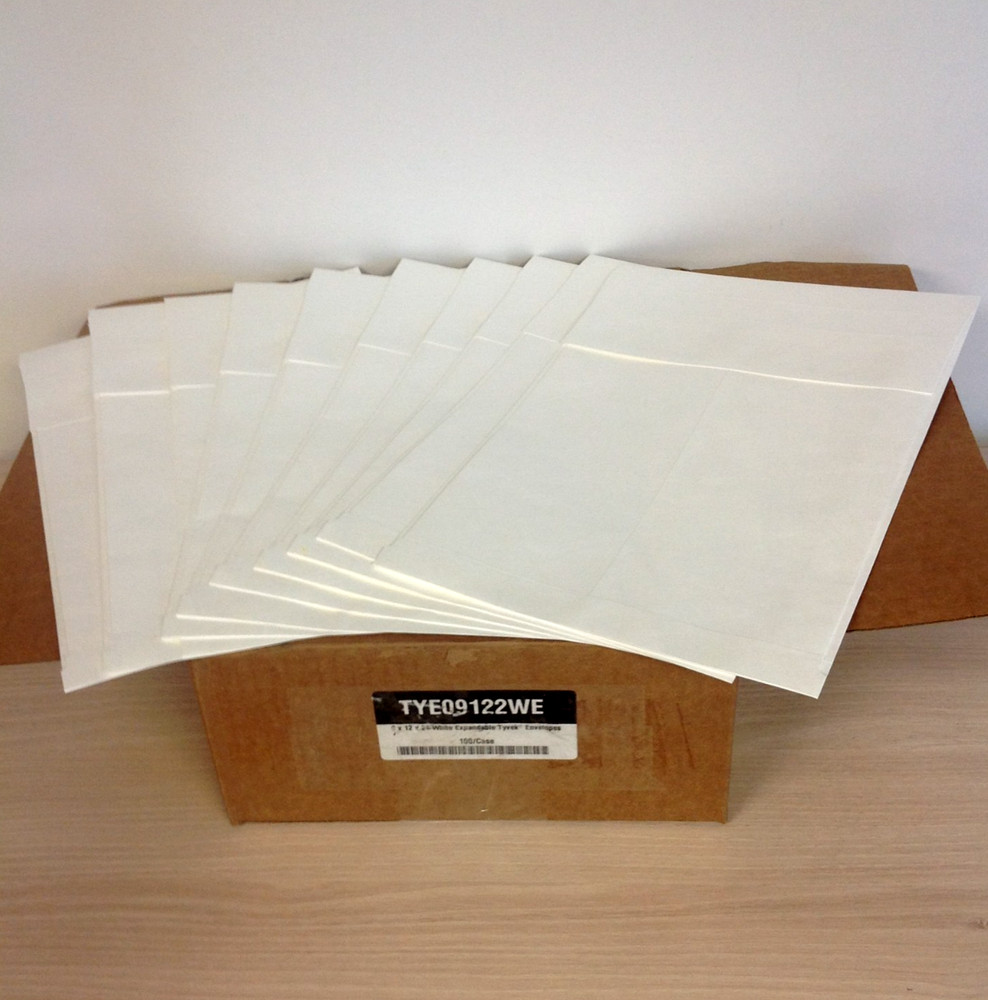 Box of 100 Tyvek 9″ x 12″ x 2″ WHITE Expansion Envelopes Mailers TYE09122WE New