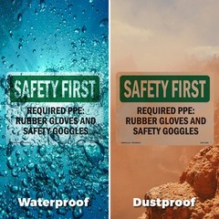 Required PPE Rubber Gloves And Safety Goggles OSHA SAFETY FIRST Sign 5/10 Pack