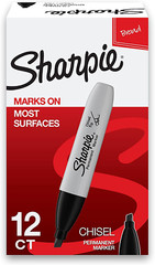 SHARPIE Permanent Markers, Chisel Tip, Black, 12 Count