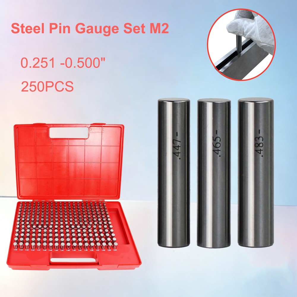 Gauge Set Metal Steel Plug 250 Pc Plus 0.251 – 0.500 Inch M2 Steel Pin Gage Set