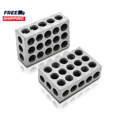 1 X 2 X 3 Inch Blocks Matched Pair Hardened Steel 23 Holes Accuracy 1 2 3 Block