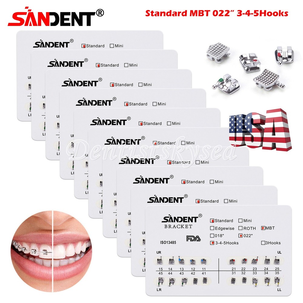 Dental Orthodontic Metal Bracket Braces Standard Roth/MBT 022 3/345 Hooks L
