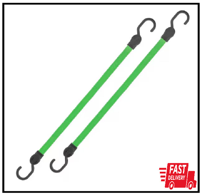 24 in. Green Flat Strap Bungee Cord with Hooks – 2 pack