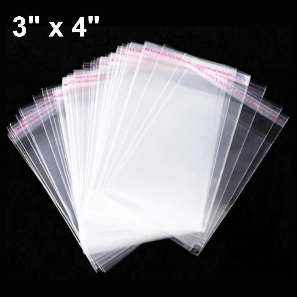 100PCS 3″ x 4″ Clear Resealable Self Adhesive Cello Tape OPP Poly Plastic Bags
