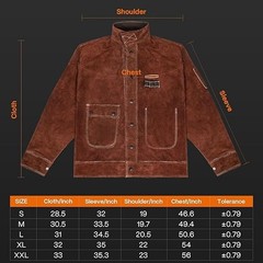 JASIC Leather Welding Jacket Split Cowhide Flame Resistant for Heavy Duty Welder