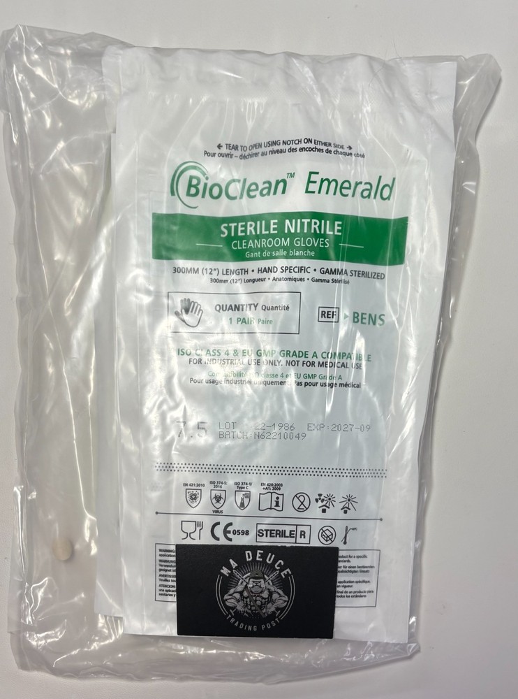 Lot of 290 Pairs BioClean Emerald BENS Sterile Nitrile Cleanroom Gloves 7.5