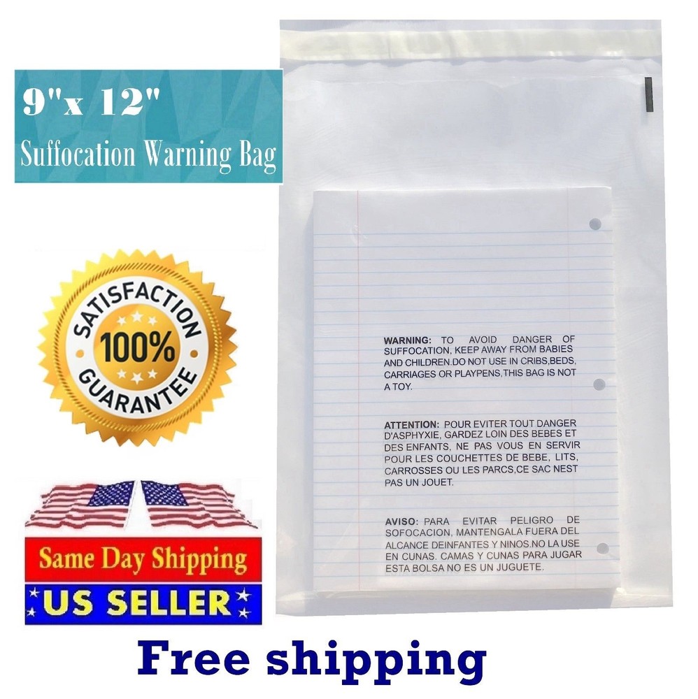 9×12 Clear Bags Suffocation Warning Self Seal Bag 1.5 -ST ShipMailers