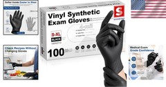 Latex-Free Vinyl Exam Gloves – 4 Mil Black Disposable Gloves, 100 Count, X-Large