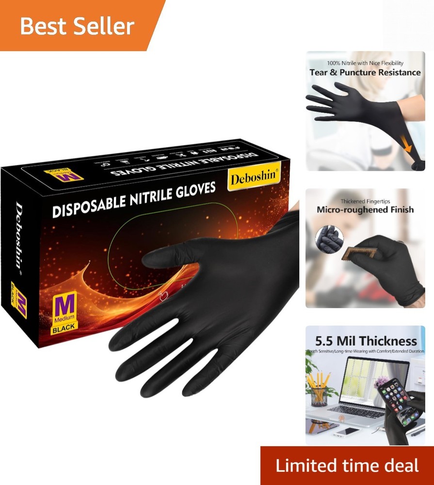 First Glove Black Industrial Disposable Nitrile Gloves 6 Mil Latex & Powder Free