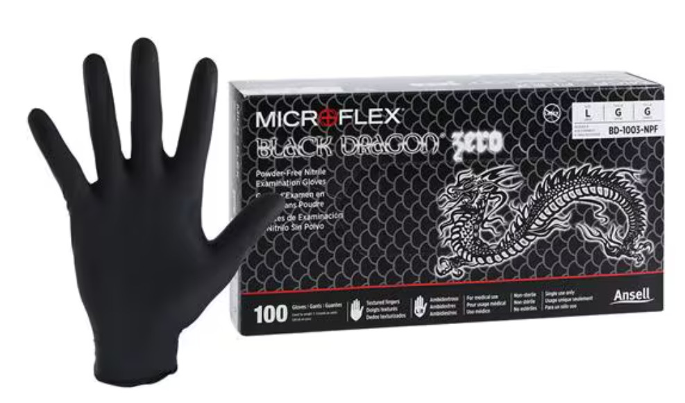 Microflex Black Dragon Powder Free Nitrile Exam Gloves Large – Box of 100 Gloves