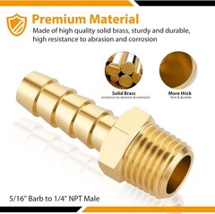 KOOTANS 4pcs Brass Hose Barb Fittings 5/16″ Hose Barb to 1/4 NPT Male Thread Air