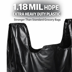 Extra Heavy Duty Black T-Shirt Bags 1/6 Size 21×6.5×11.5 1.18 Mil Grocery Bags
