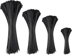 Zip Ties 200pc Assorted 4in 6in 8in 12in Nylon UV Resistant Black Cable Ties